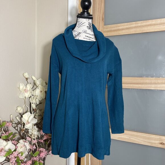 CAROLYN TAYLOR Turquoise Knit Pullover Sweater Turtle Neck Women Size Large - Picture 1 of 8